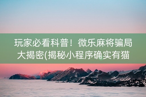 玩家必看科普！微乐麻将骗局大揭密(揭秘小程序确实有猫腻)