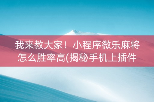 我来教大家！小程序微乐麻将怎么胜率高(揭秘手机上插件免费)