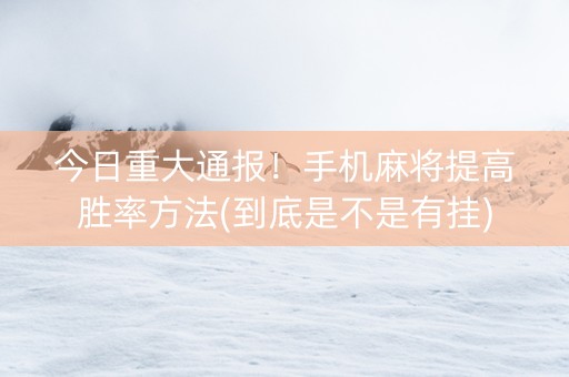 今日重大通报！手机麻将提高胜率方法(到底是不是有挂)