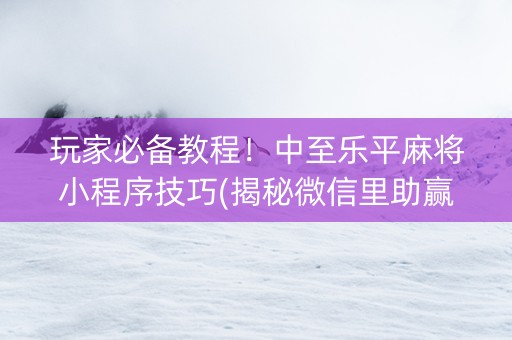 玩家必备教程！中至乐平麻将小程序技巧(揭秘微信里助赢神器)