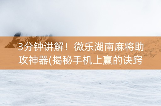 3分钟讲解！微乐湖南麻将助攻神器(揭秘手机上赢的诀窍)