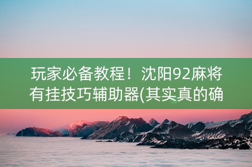 玩家必备教程！沈阳92麻将有挂技巧辅助器(其实真的确实有挂)