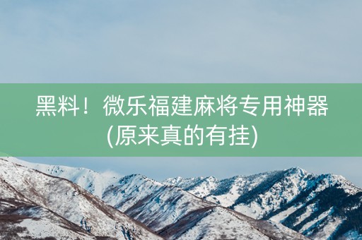 黑料！微乐福建麻将专用神器(原来真的有挂)