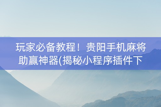 玩家必备教程！贵阳手机麻将助赢神器(揭秘小程序插件下载)
