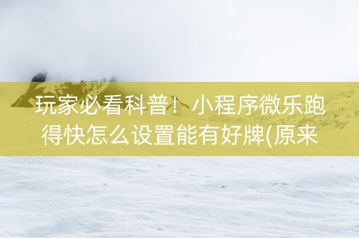 玩家必看科普！小程序微乐跑得快怎么设置能有好牌(原来真的有挂)