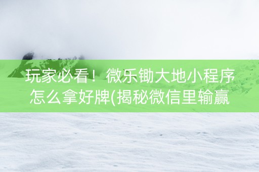 玩家必看！微乐锄大地小程序怎么拿好牌(揭秘微信里输赢规律)