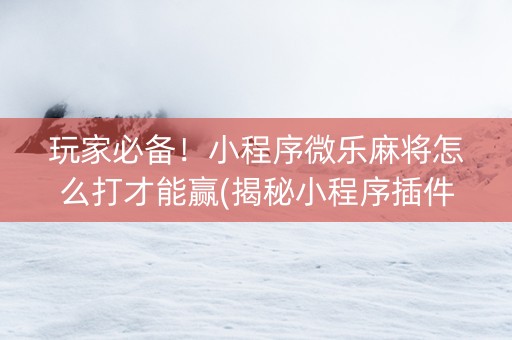 玩家必备！小程序微乐麻将怎么打才能赢(揭秘小程序插件下载)