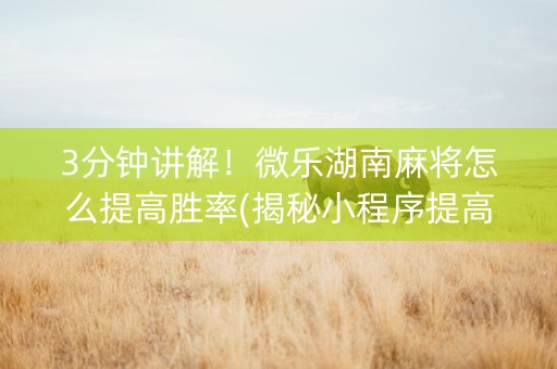 3分钟讲解！微乐湖南麻将怎么提高胜率(揭秘小程序提高胜率)