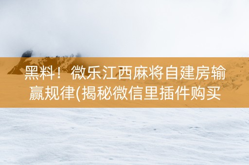 黑料！微乐江西麻将自建房输赢规律(揭秘微信里插件购买)
