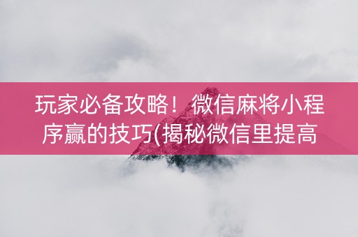 玩家必备攻略！微信麻将小程序赢的技巧(揭秘微信里提高胜率)