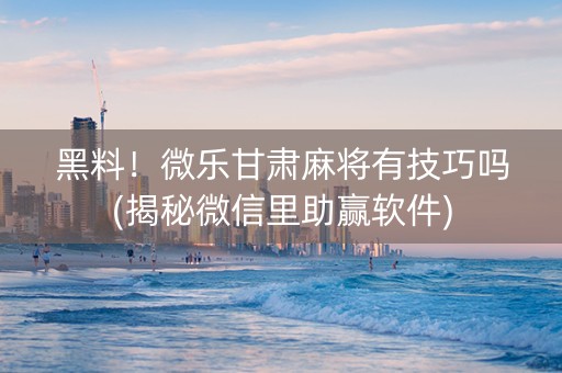 黑料！微乐甘肃麻将有技巧吗(揭秘微信里助赢软件)