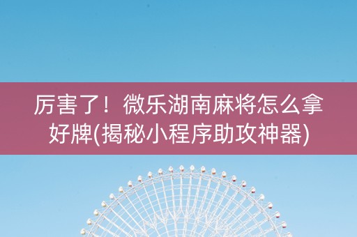 厉害了！微乐湖南麻将怎么拿好牌(揭秘小程序助攻神器)