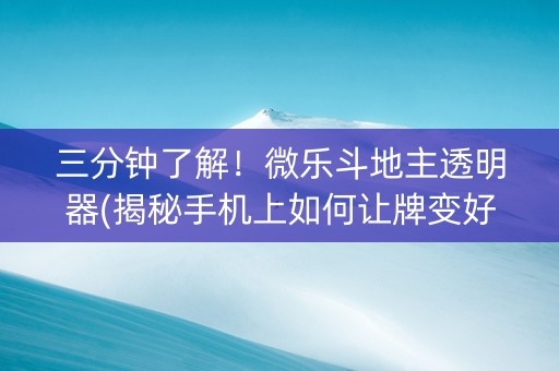 三分钟了解！微乐斗地主透明器(揭秘手机上如何让牌变好)