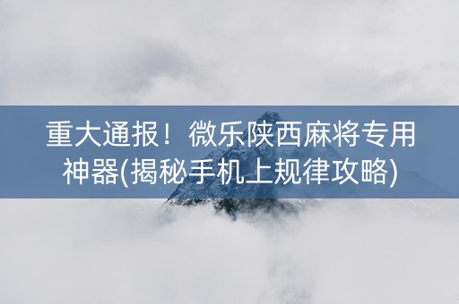 重大通报！微乐陕西麻将专用神器(揭秘手机上规律攻略)