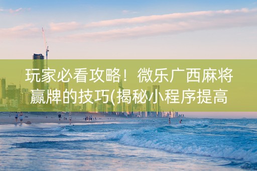 玩家必看攻略！微乐广西麻将赢牌的技巧(揭秘小程序提高胜率)