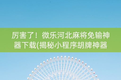 厉害了！微乐河北麻将免输神器下载(揭秘小程序胡牌神器)