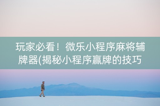 玩家必看！微乐小程序麻将辅牌器(揭秘小程序赢牌的技巧)