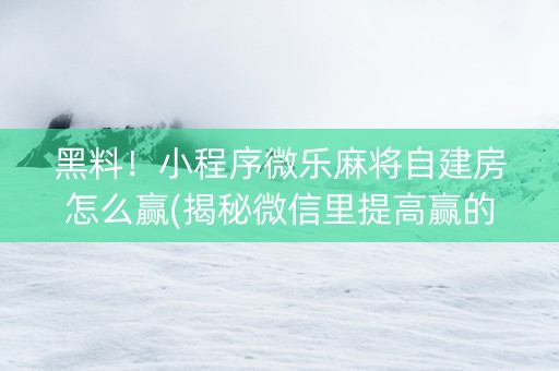 黑料！小程序微乐麻将自建房怎么赢(揭秘微信里提高赢的概率)