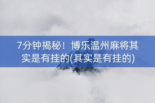7分钟揭秘！博乐温州麻将其实是有挂的(其实是有挂的)