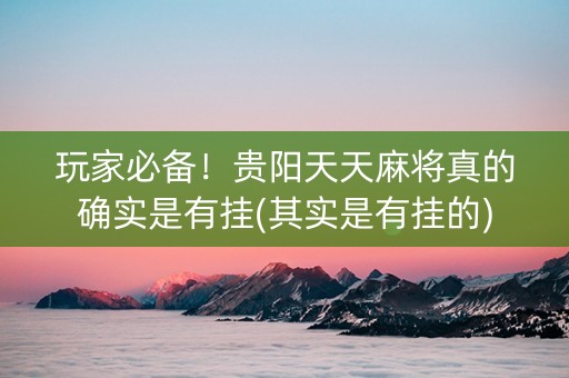 玩家必备！贵阳天天麻将真的确实是有挂(其实是有挂的)