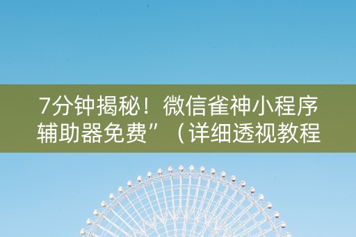 7分钟揭秘！微信雀神小程序辅助器免费”（详细透视教程）-哔哩哔哩