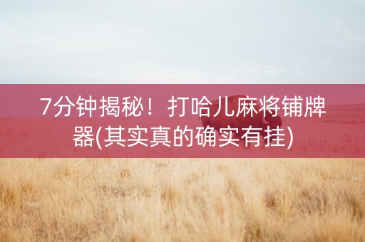 7分钟揭秘！打哈儿麻将铺牌器(其实真的确实有挂)