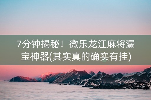 7分钟揭秘！微乐龙江麻将漏宝神器(其实真的确实有挂)