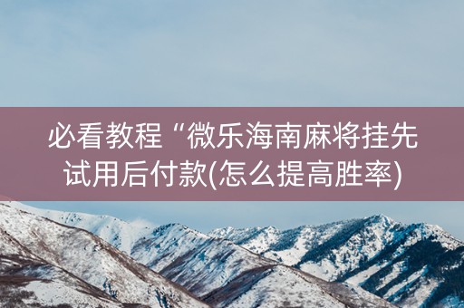 必看教程“微乐海南麻将挂先试用后付款(怎么提高胜率)