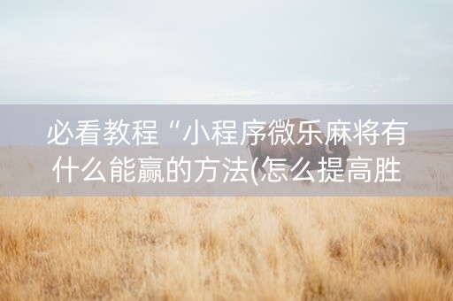 必看教程“小程序微乐麻将有什么能赢的方法(怎么提高胜率)