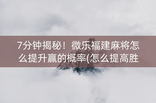 7分钟揭秘！微乐福建麻将怎么提升赢的概率(怎么提高胜率)