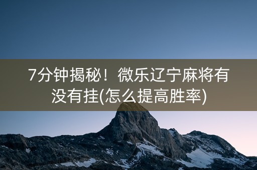 7分钟揭秘！微乐辽宁麻将有没有挂(怎么提高胜率)