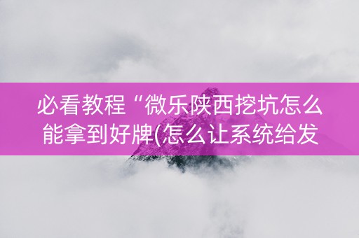 必看教程“微乐陕西挖坑怎么能拿到好牌(怎么让系统给发好牌)