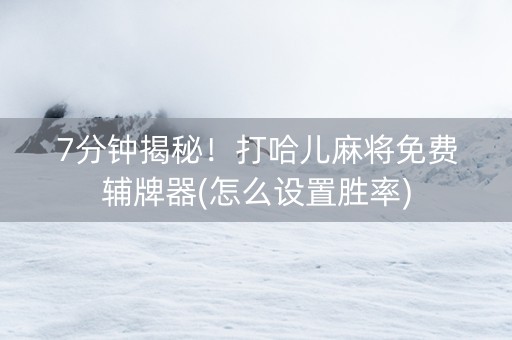 7分钟揭秘！打哈儿麻将免费辅牌器(怎么设置胜率)