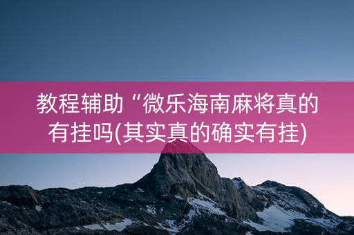 教程辅助“微乐海南麻将真的有挂吗(其实真的确实有挂)