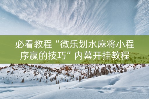 必看教程“微乐划水麻将小程序赢的技巧”内幕开挂教程
