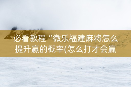 必看教程“微乐福建麻将怎么提升赢的概率(怎么打才会赢)