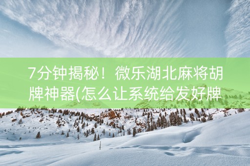 7分钟揭秘！微乐湖北麻将胡牌神器(怎么让系统给发好牌)