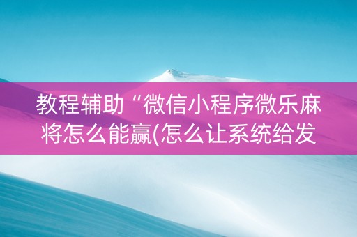 教程辅助“微信小程序微乐麻将怎么能赢(怎么让系统给发好牌)