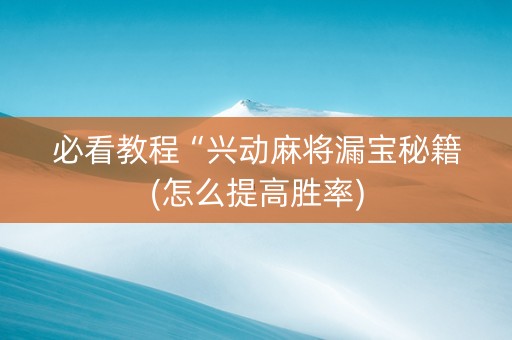 必看教程“兴动麻将漏宝秘籍(怎么提高胜率)