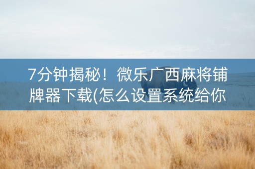 7分钟揭秘！微乐广西麻将铺牌器下载(怎么设置系统给你好牌)