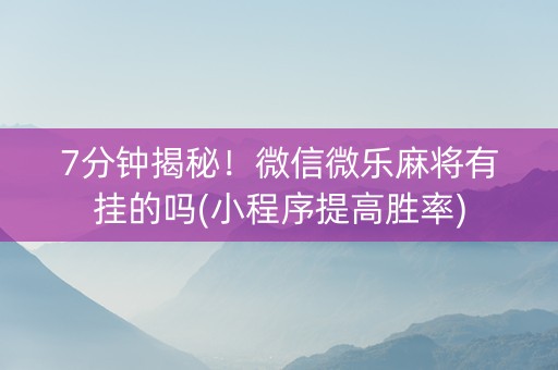 7分钟揭秘！微信微乐麻将有挂的吗(小程序提高胜率)