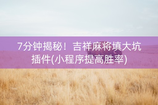 7分钟揭秘！吉祥麻将填大坑插件(小程序提高胜率)