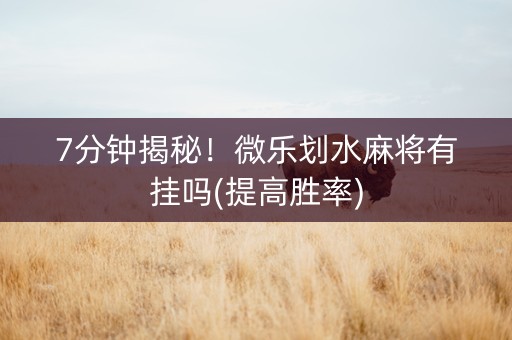 7分钟揭秘！微乐划水麻将有挂吗(提高胜率)