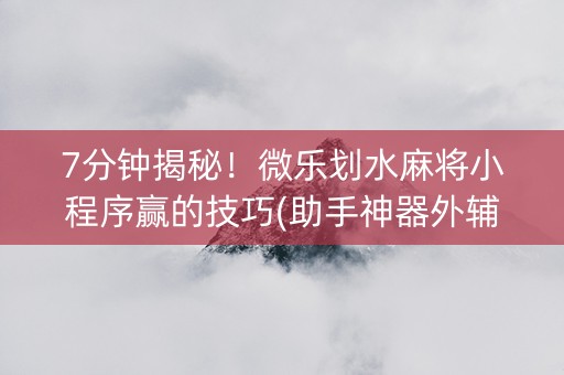 7分钟揭秘！微乐划水麻将小程序赢的技巧(助手神器外辅工具)