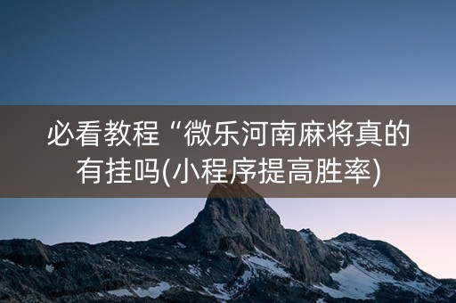 必看教程“微乐河南麻将真的有挂吗(小程序提高胜率)
