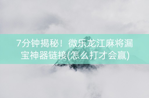 7分钟揭秘！微乐龙江麻将漏宝神器链接(怎么打才会赢)