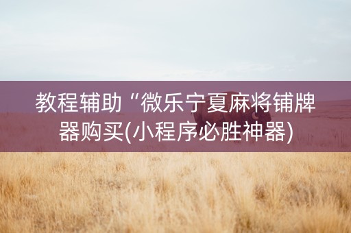 教程辅助“微乐宁夏麻将铺牌器购买(小程序必胜神器)