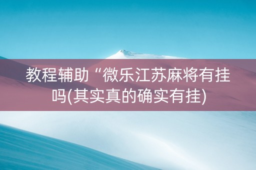 教程辅助“微乐江苏麻将有挂吗(其实真的确实有挂)