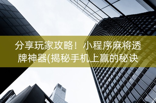分享玩家攻略！小程序麻将透牌神器(揭秘手机上赢的秘诀)