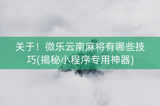 关于！微乐云南麻将有哪些技巧(揭秘小程序专用神器)